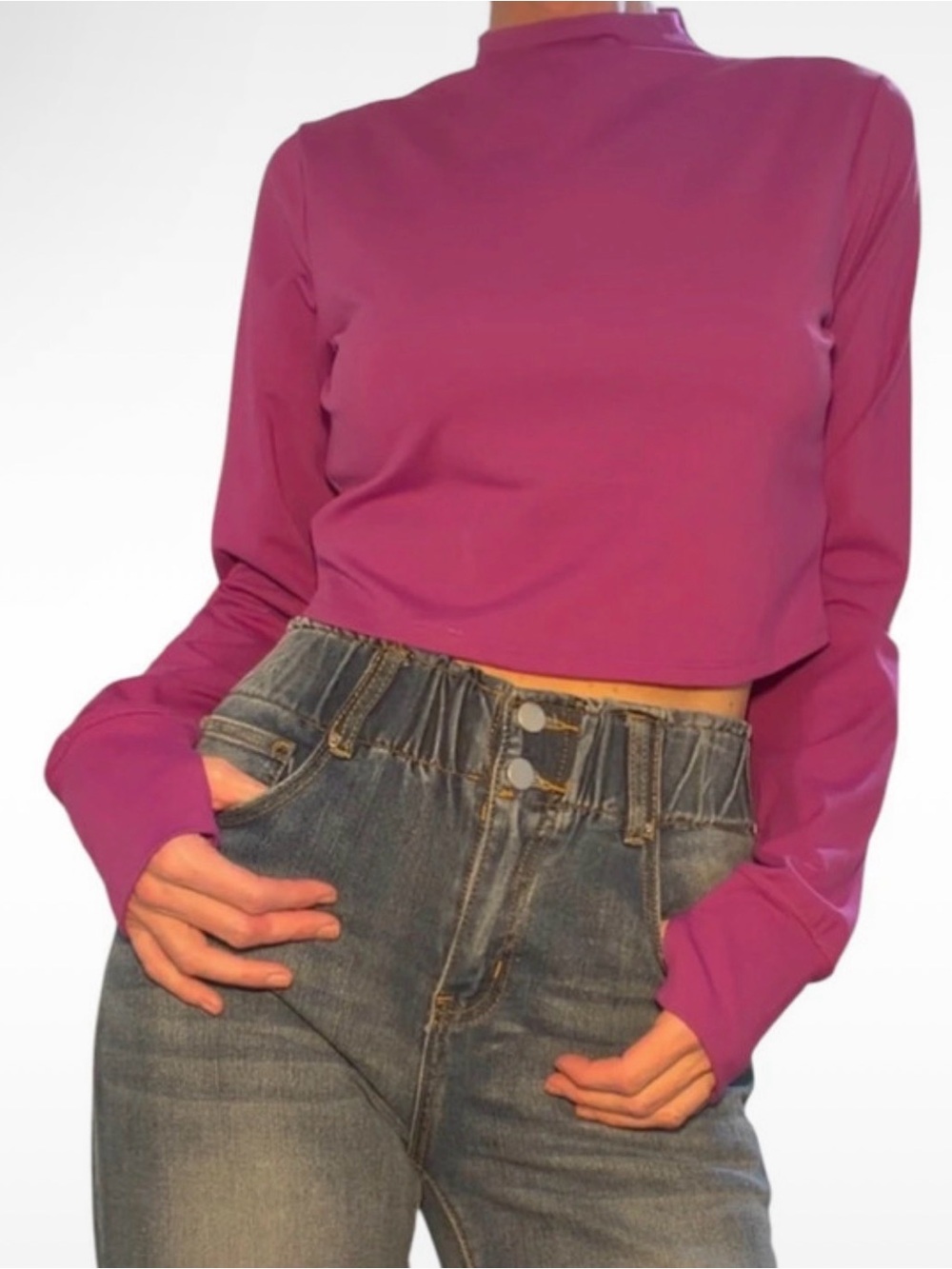 MTA Sport Cropped Long-Sleeve Turtleneck - Magenta